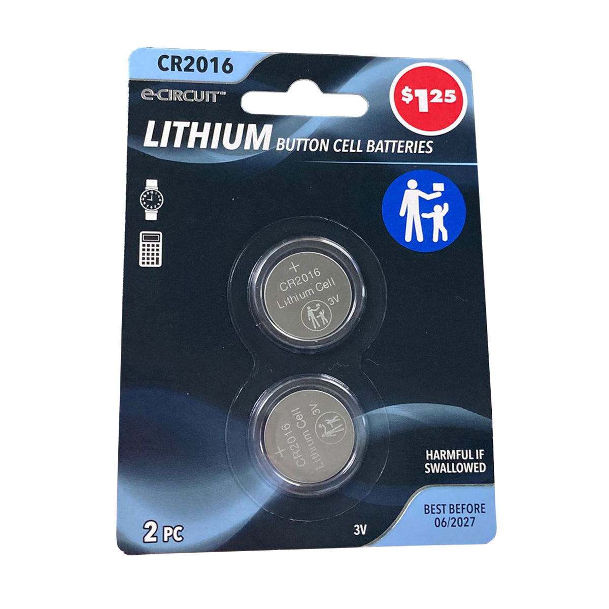 2 Pack CR2016 Lithium Button Cell Batteries