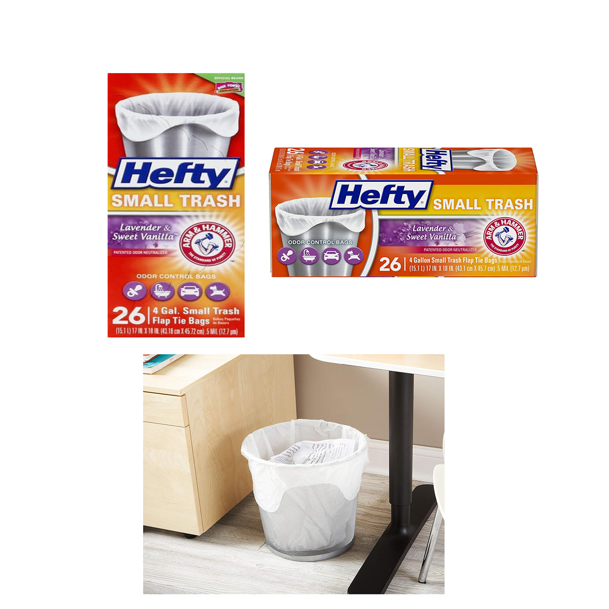 HEFTY Flap Tie Small Trash Bags, 4 Gal. Lavender & Sweet Vanilla 26 ct - M21034