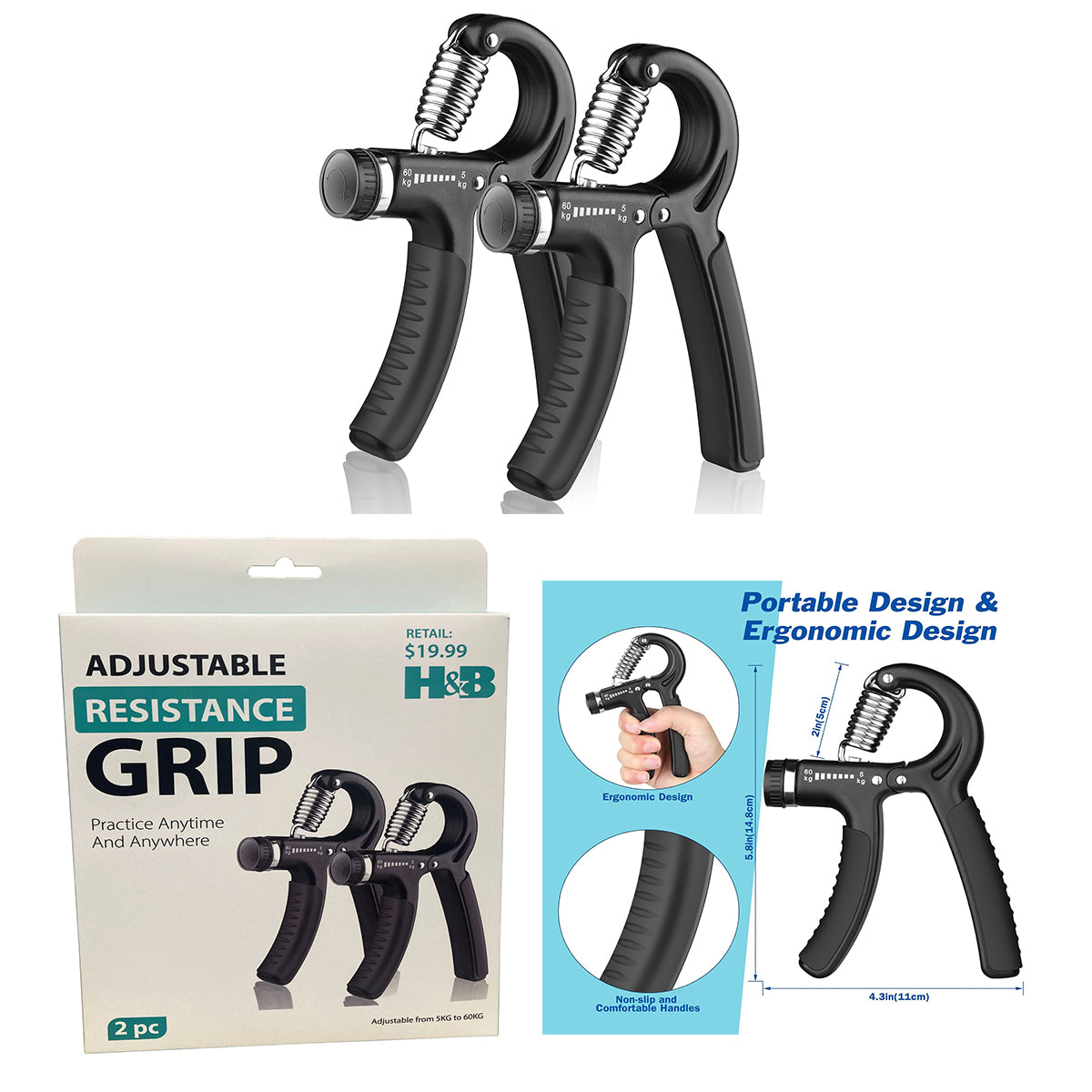 2 Pack Adjustable Resistance Grip - MGRIP2PK