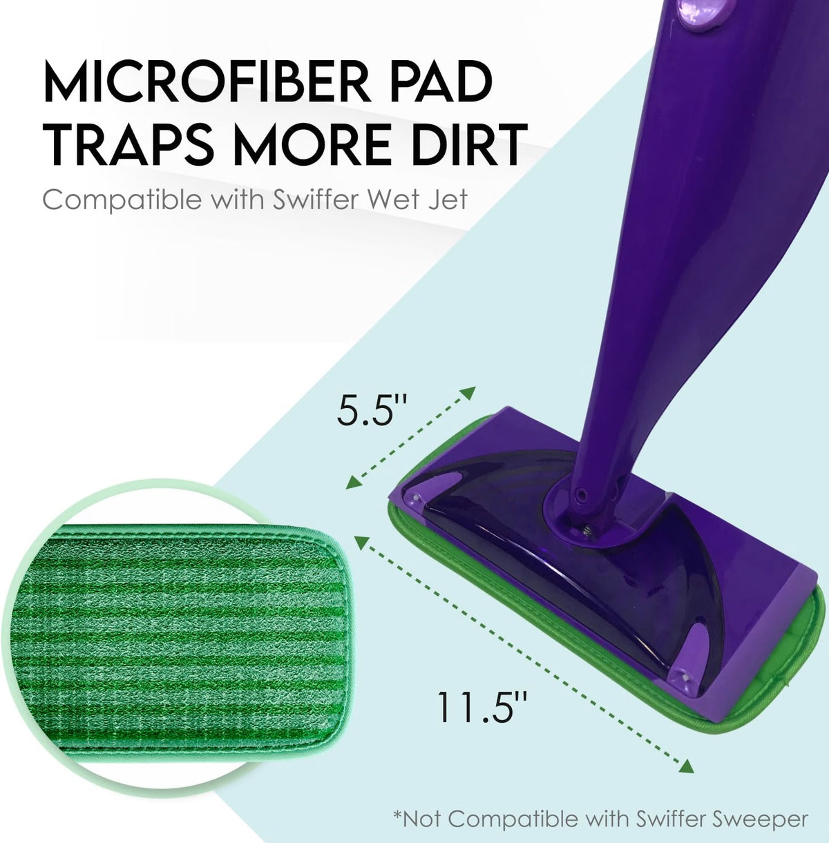 Turbo Mops Reusable Floor Mop Pads 2 Pack 12 inches Microfiber Mop Refills - M MOP