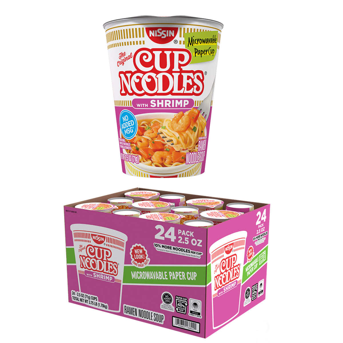 2.5 OZ NISSIN Cup Noodles Shrimp Flavor (Microwavable Paper Cup) - MNOODLES24S