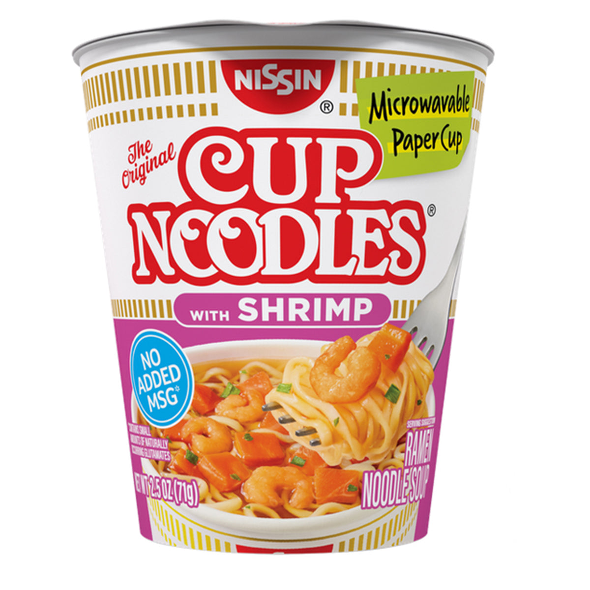 2.5 OZ NISSIN Cup Noodles Shrimp Flavor (Microwavable Paper Cup) - MNOODLES24S
