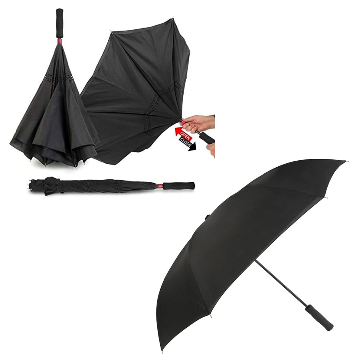 2 Layers 46 Inches Inverted Umbrella (Black/Black) - MREVKK