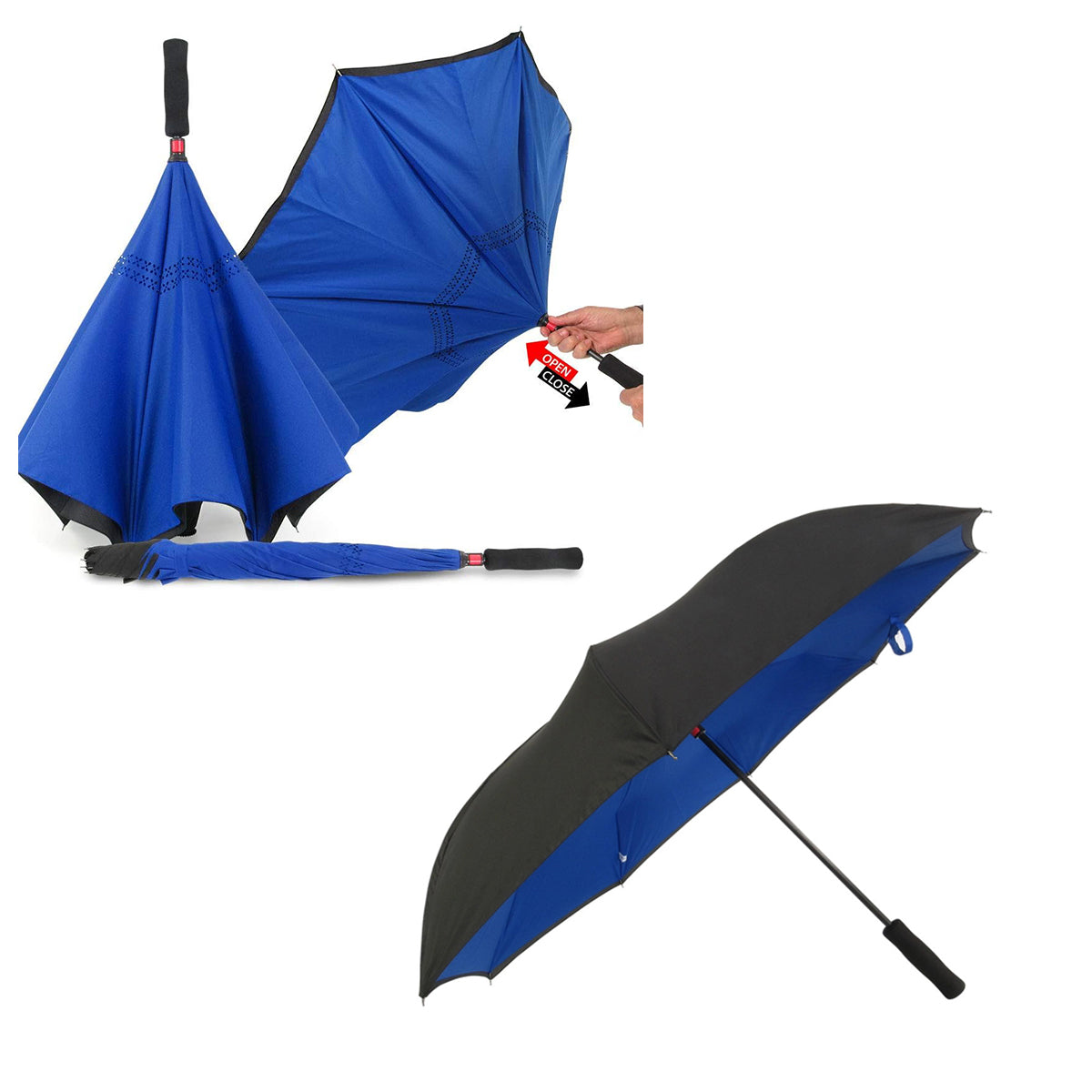 2 Layers 46 Inches Inverted Umbrella (Black/Royal Blue) - MREVKR
