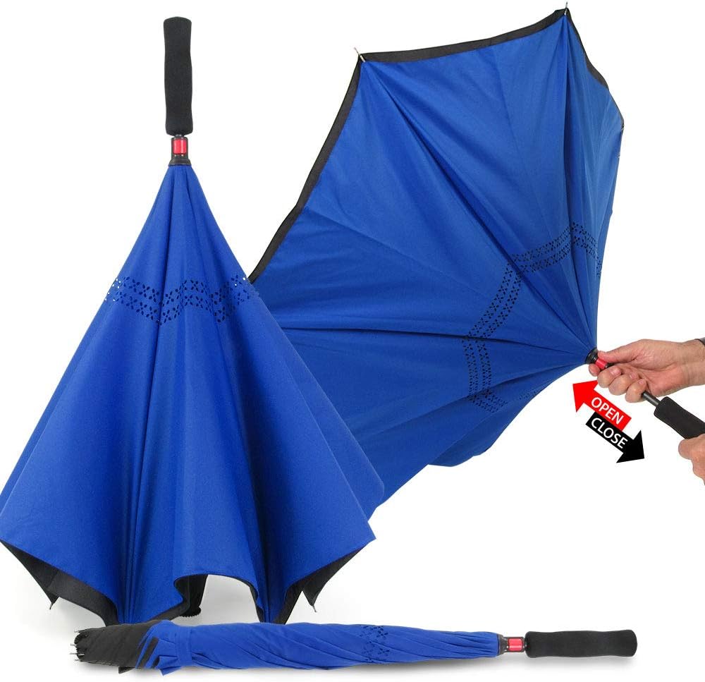 2 Layers 46 Inches Inverted Umbrella (Black/Royal Blue) - MREVKR