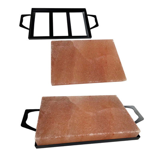 Himalayan Plate Salt With Metal Holder Tray Size: 12 x 8 x 1.5 inches - MSBP