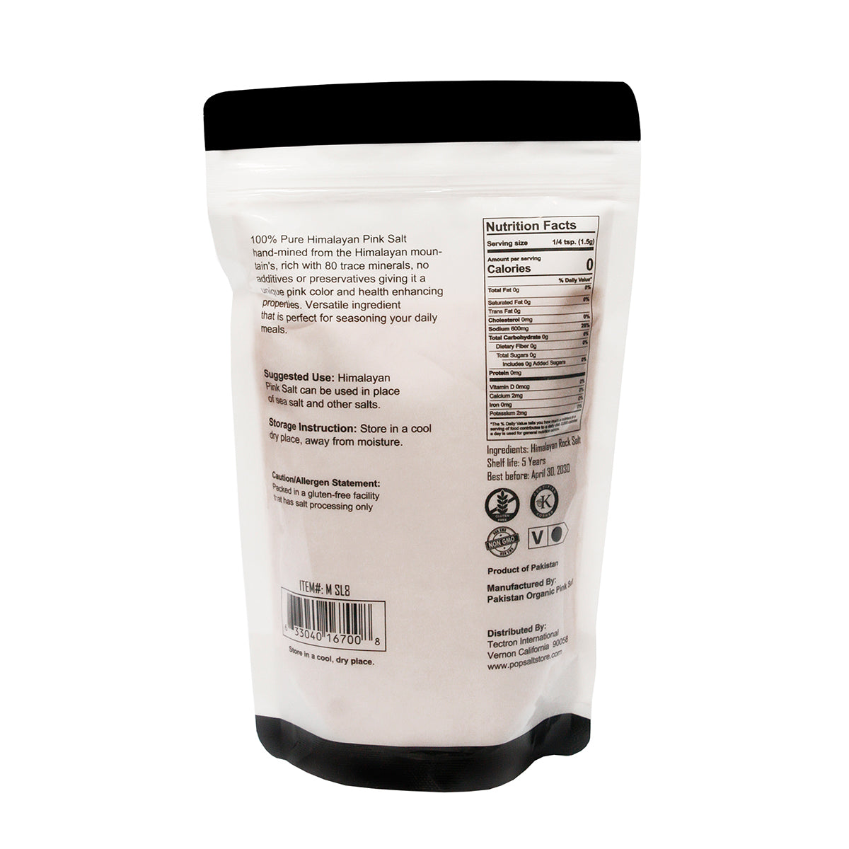 Popsalts Himalayan Pink Salt 1 Pound Pouch Fine Grain Kosher and Natural Certified - MSL8