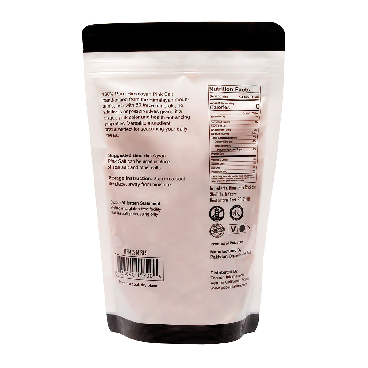 Popsalts Himalayan Pink Salt 1 Pound Pouch Coarse Grain Kosher and Natural Certified - MSL9