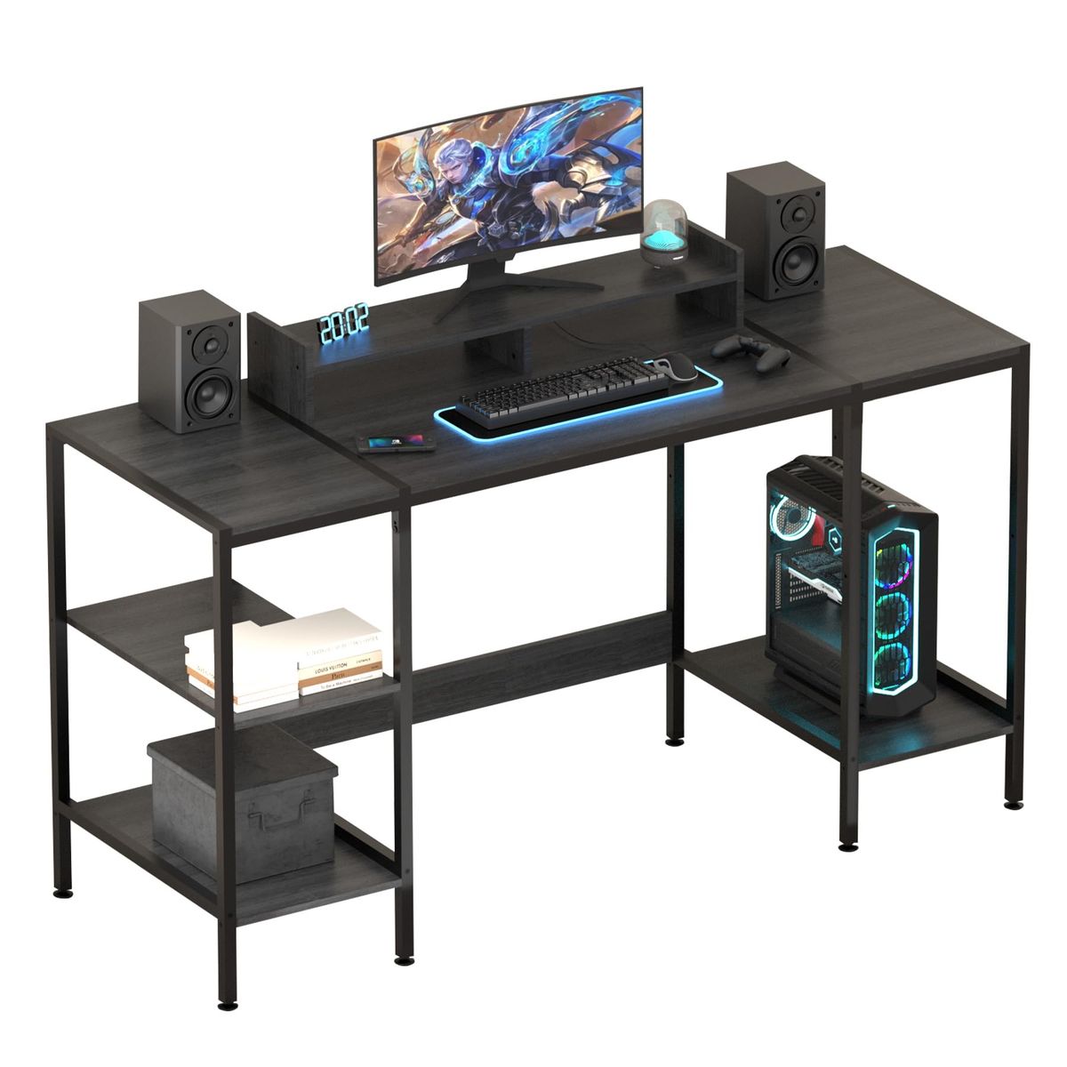 MINOSYS 55 Inches Office Desktop Table With Storage and Monitor Stand - MTABLE55
