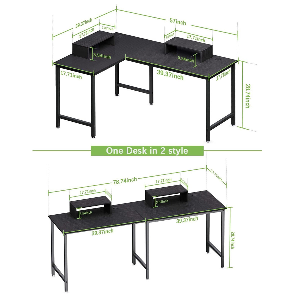 MINOSYS 58 Inches L Shaped Office Desktop Table With Storage and Monitor Stand (Reversible Corner)- MTABLE58