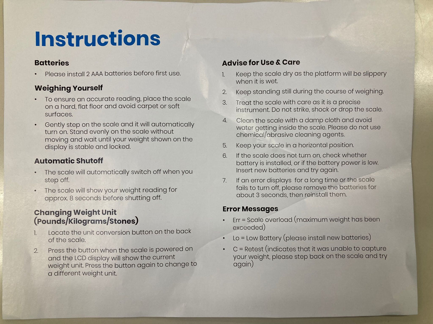 Fullfill Weighing Scale 550 Lbs Capacity With 2 Aaa Batteries Included - SCALE121