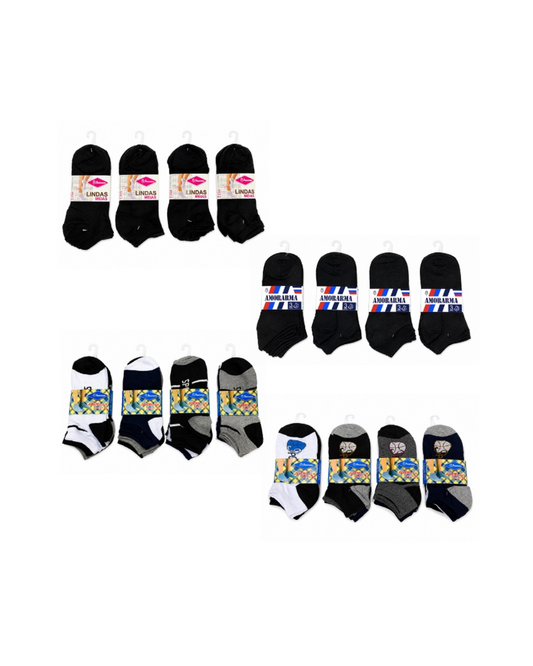 1 Dozen Assorted Socks (1 Dozen Per Style) A SOCKS12P-BLK