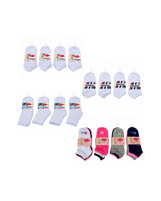 1 Dozen Assorted Socks (1 Dozen Per Style) A SOCKS12P-WHASSTD