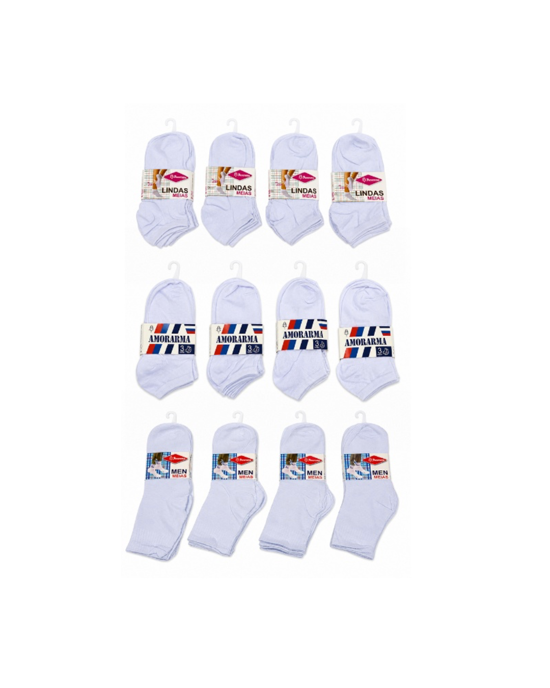 1 Dozen White Socks (3 Assorted Styles) A SOCKS12P-WH