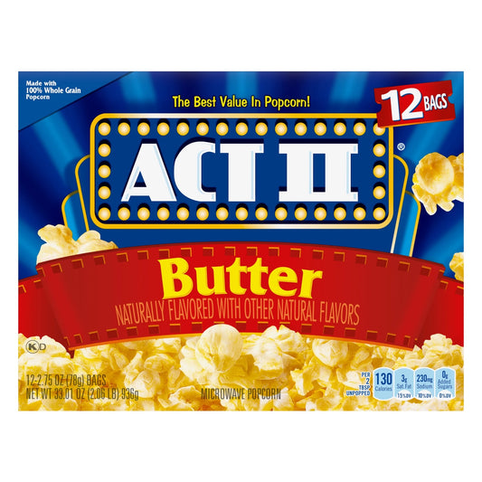 ACT II BUTTER MICROWAVE POPCORN, 12ct- 2.75oz GACTII219