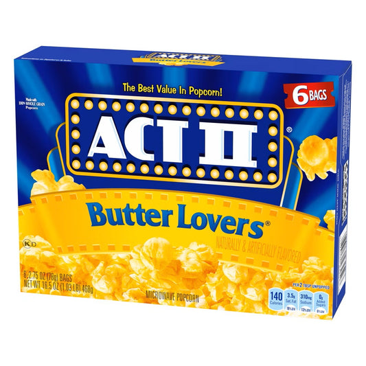 ACT II BUTTER LOVERS MICROWAVE POPCORN, 6ct- 2.75oz GACTII523