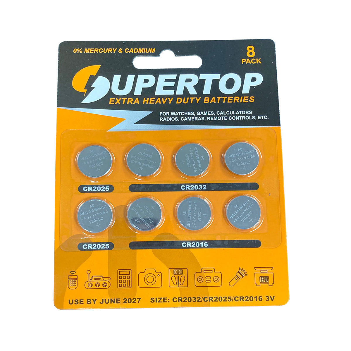 8 Pcs Super Cell 3V Lithium Battery
(Cr2032, Cr2025 & Cr2016) - AGASSTD3