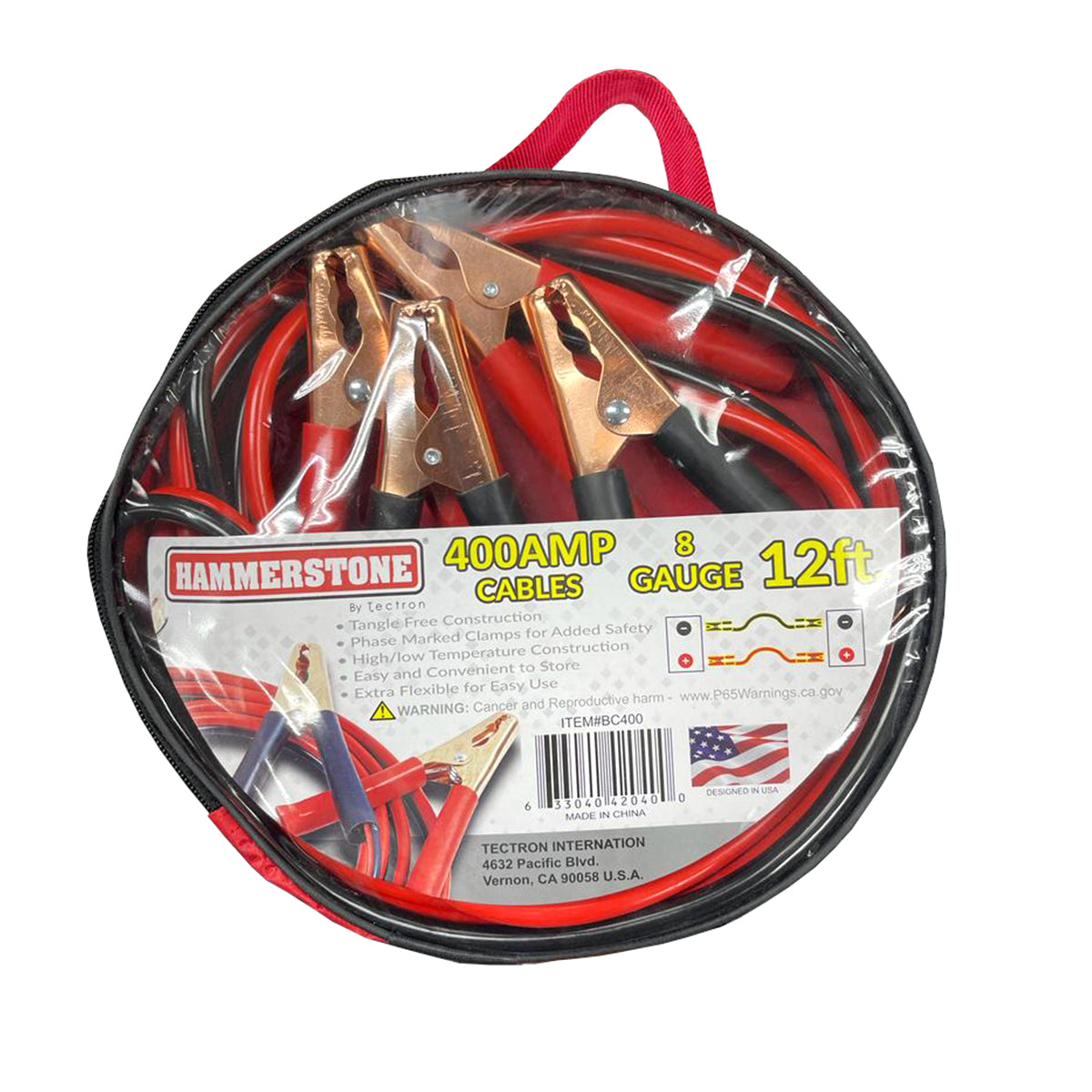 12 Ft Jumper Cable 400 Amp 8 Gauge With Plastic Carry Bag - BC400