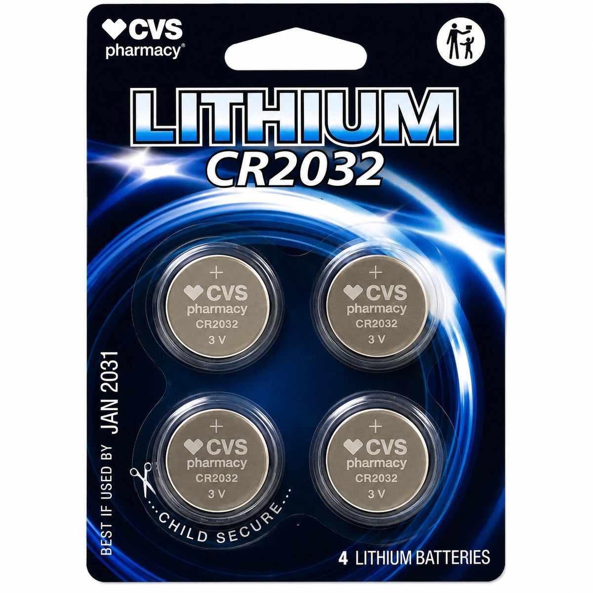 4 Pack CR2032 Lithium Button Cell Batteries - CR2032-4PK