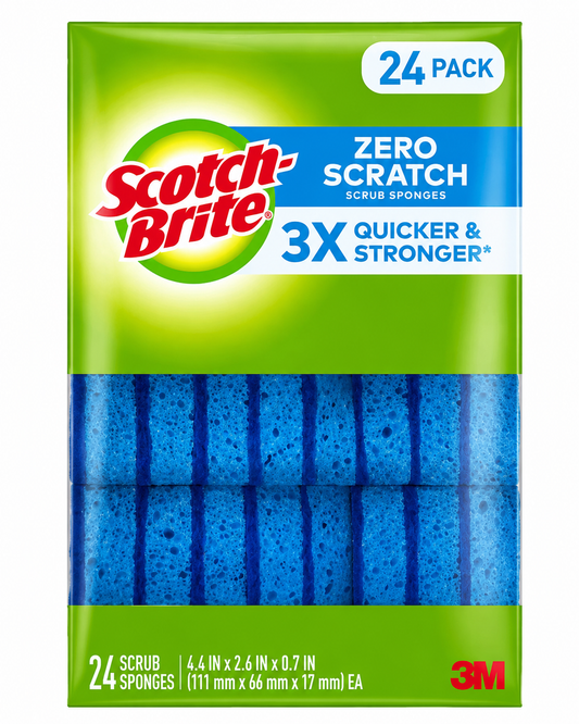 SCOTCH-BRITE ZERO SCRATCH SPONGES 24ct (4.4 X 2.6 X 0.7 INCHES) MSCOTCH0321