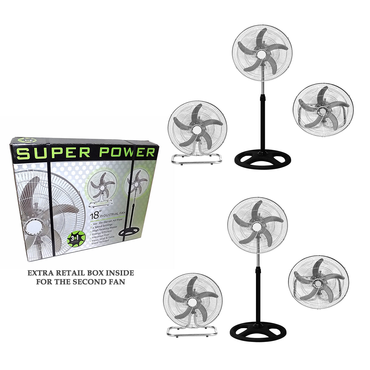 2 Pk 3 In 1 18" Fan 
5 Blades - FAN18/2/5/POWER