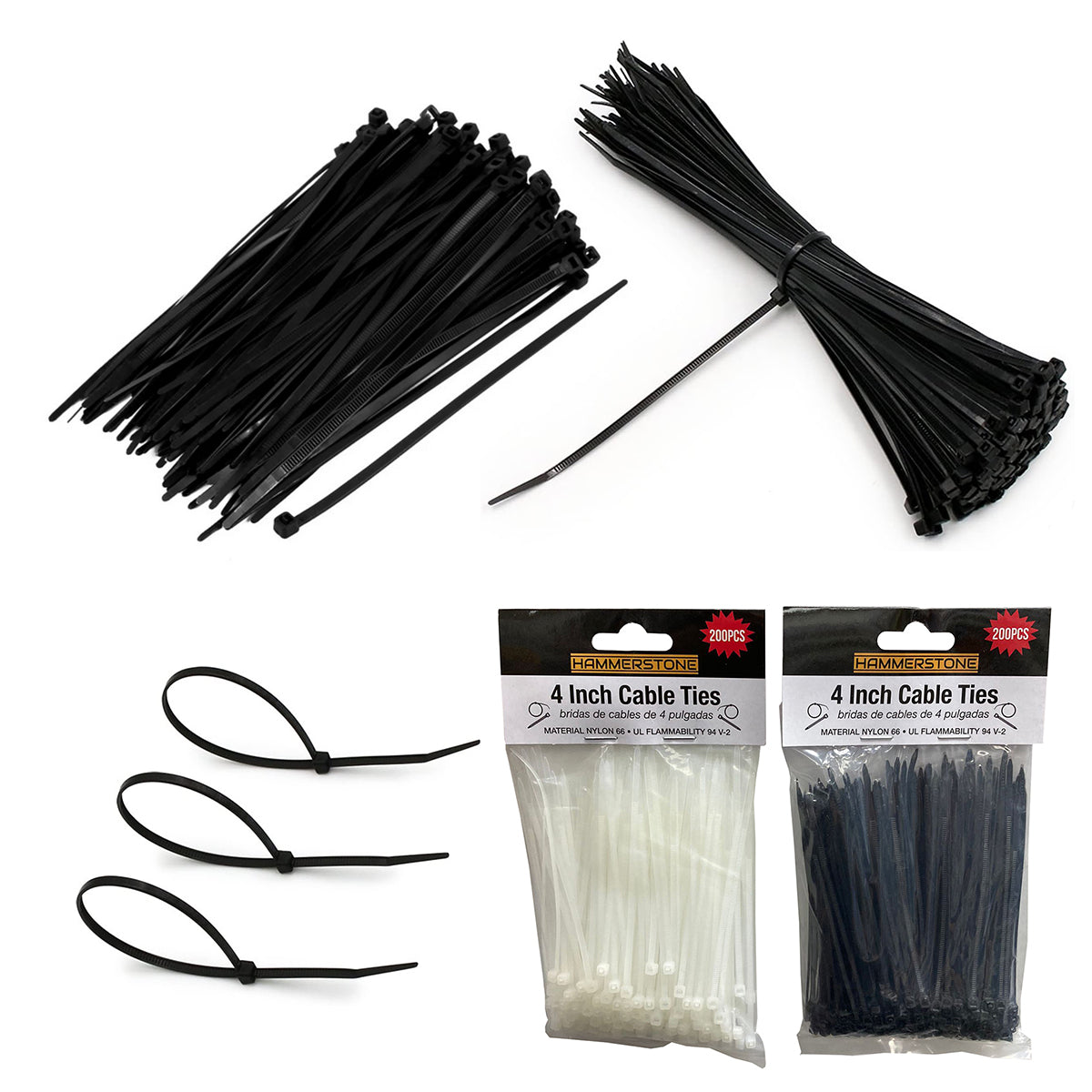 200 Pcs 4 Inches Cable Ties (White & Black) - HD200