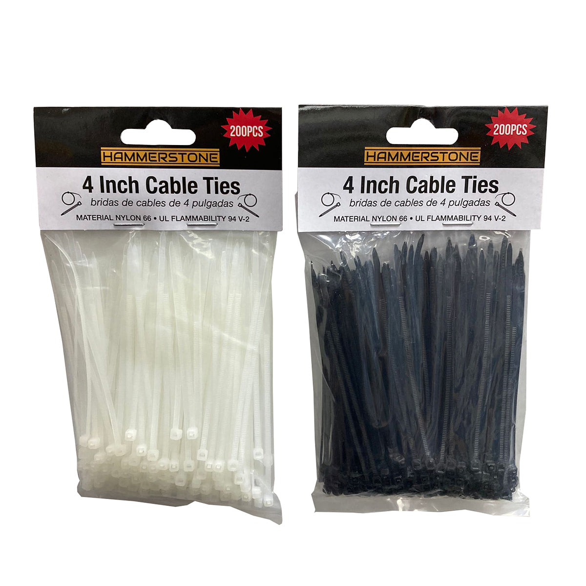 200 Pcs 4 Inches Cable Ties (White & Black) - HD200