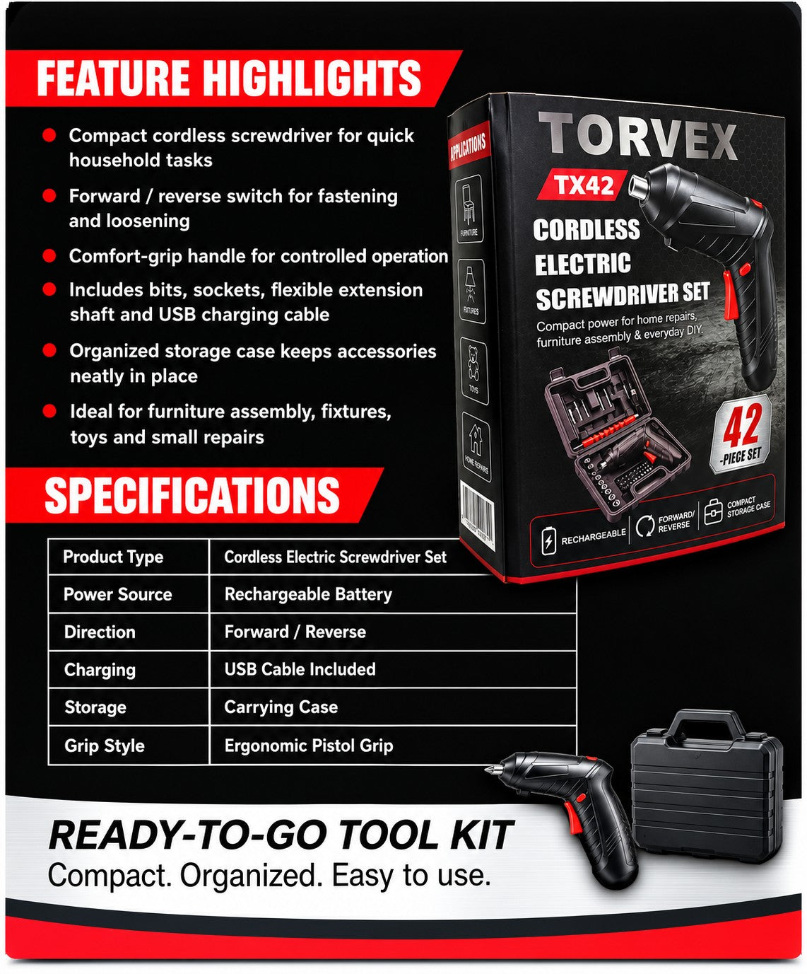 TORVEX TX42 42 Pc Set Screwdriver Tool Kit - HD TOOL42