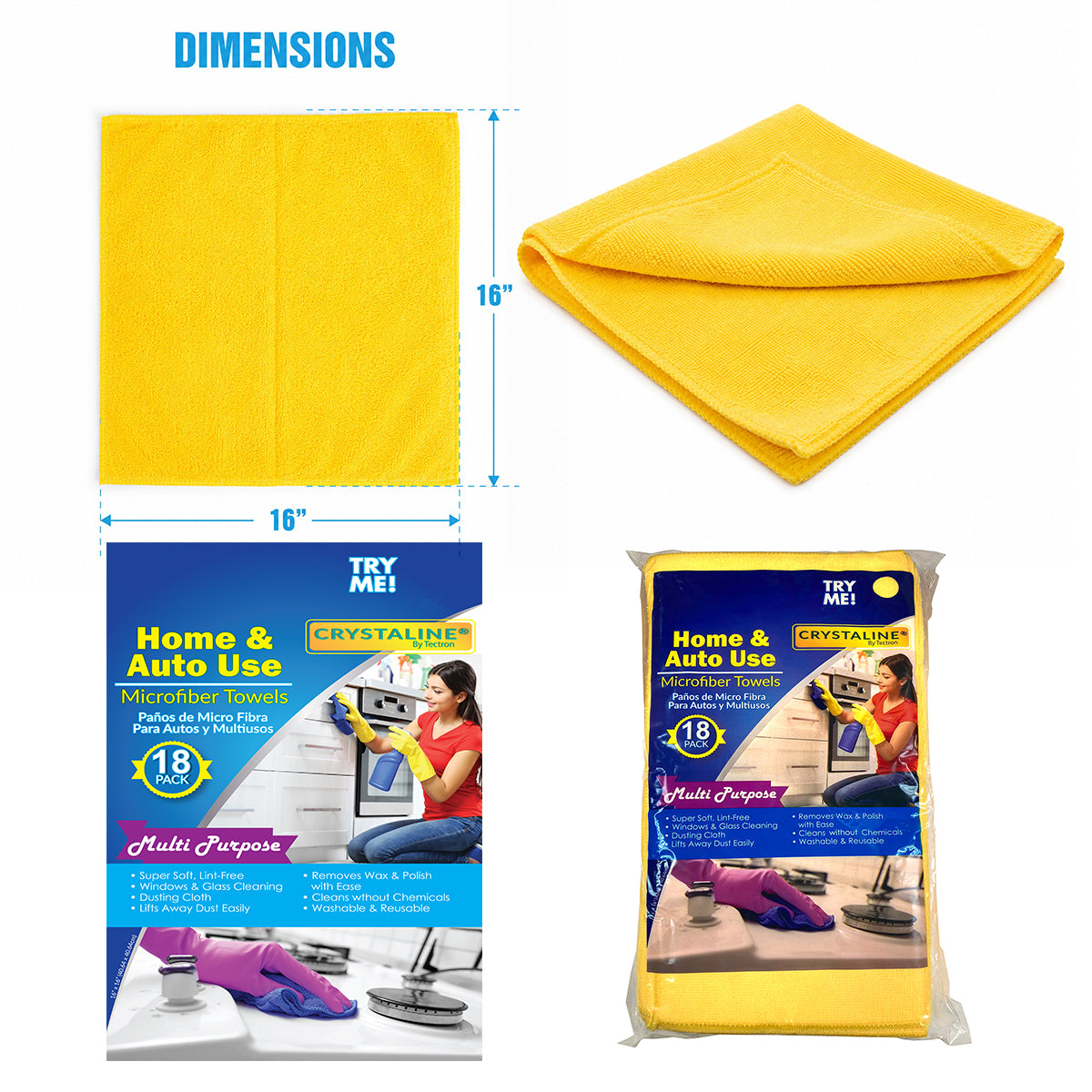 18 Pcs Microfiber Towel Size 16" X 16" - HW3018