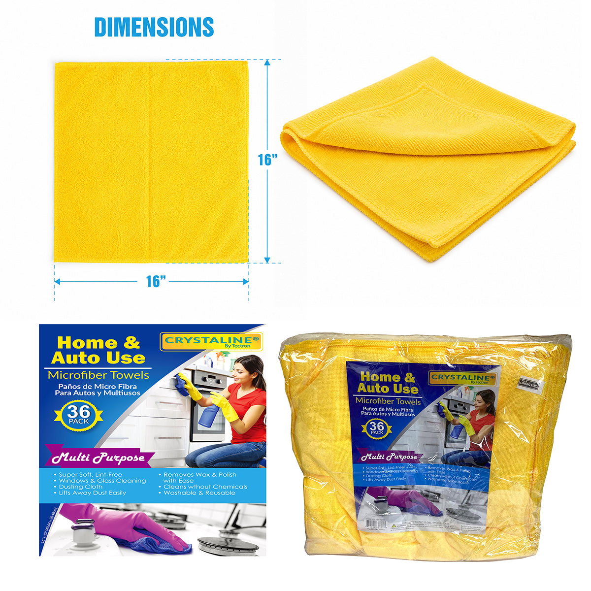 36 Pc Microfiber Towel Size: 16X16 Inches - HW3036
