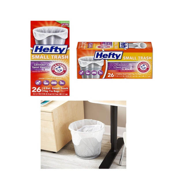 HEFTY Flap Tie Small Trash Bags, 4 Gal. Lavender & Sweet Vanilla