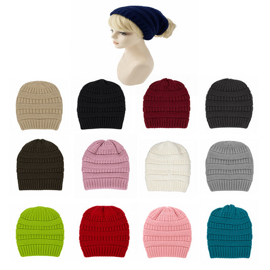 Messy Bun Knitted Beanie Hat - MBEANIE