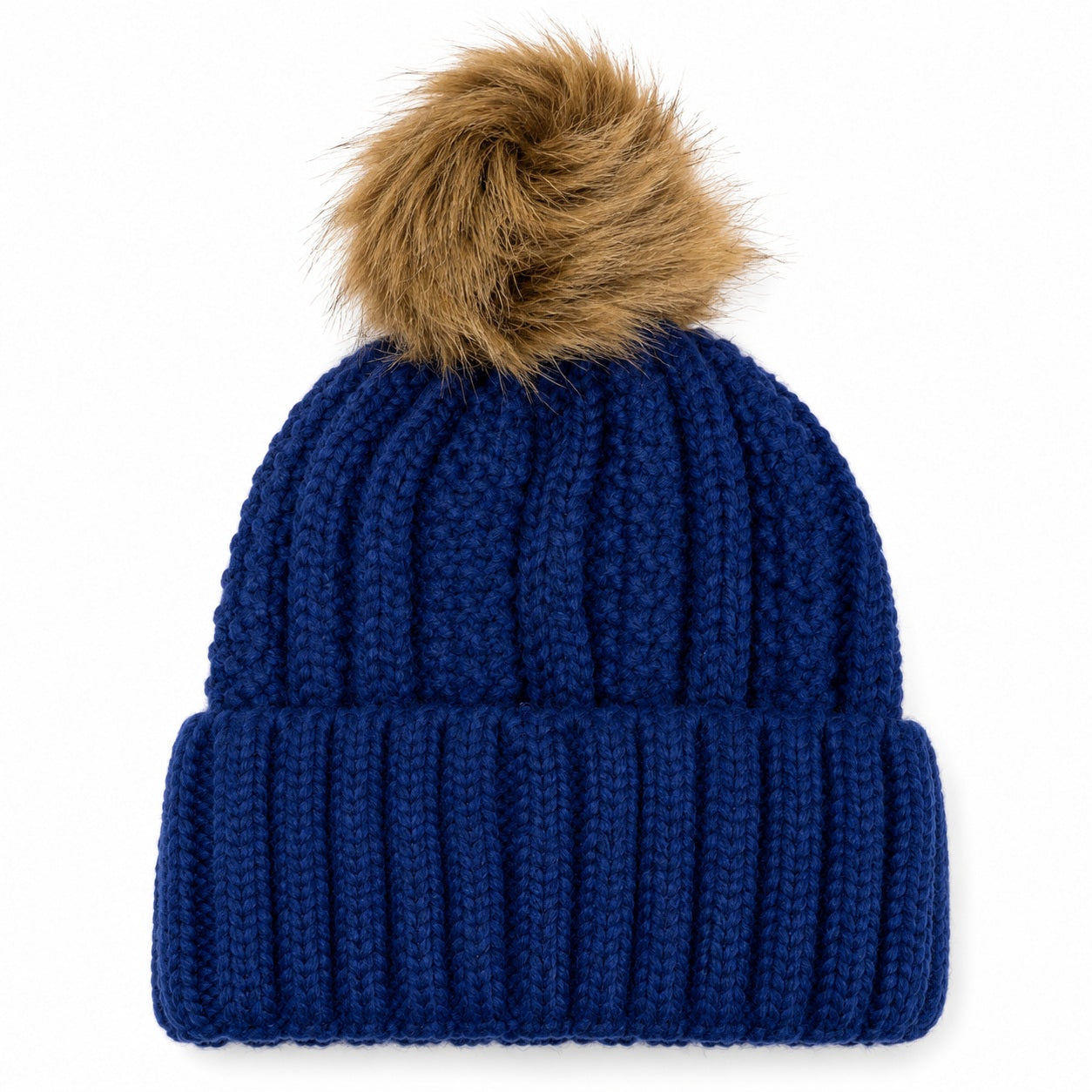 Fuzzy Lining Knitted Beanie With Fur Pom - MBEANIE2