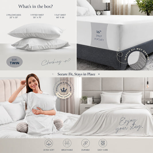BELADOR 4 Pc Twin Bed Sheets (White) - MBLS101