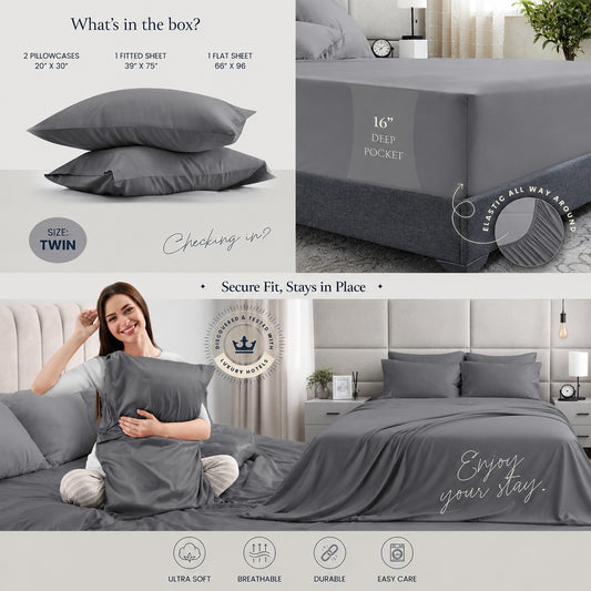 BELADOR 4 Pc Twin Bed Sheets(Grey) - MBLS102
