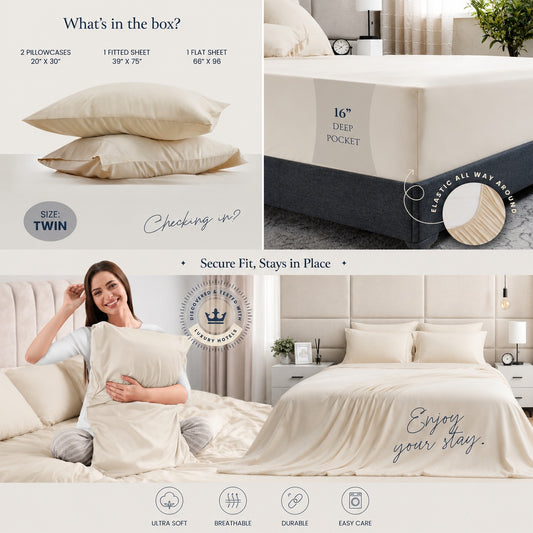 BELADOR 4 Pc Twin Bed Sheets(Cream) - MBLS103