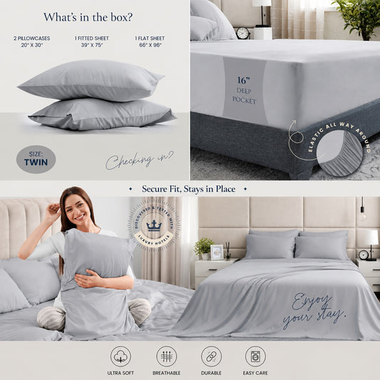 BELADOR 4 Pc Twin Bed Sheets(Dove Grey) - MBLS104