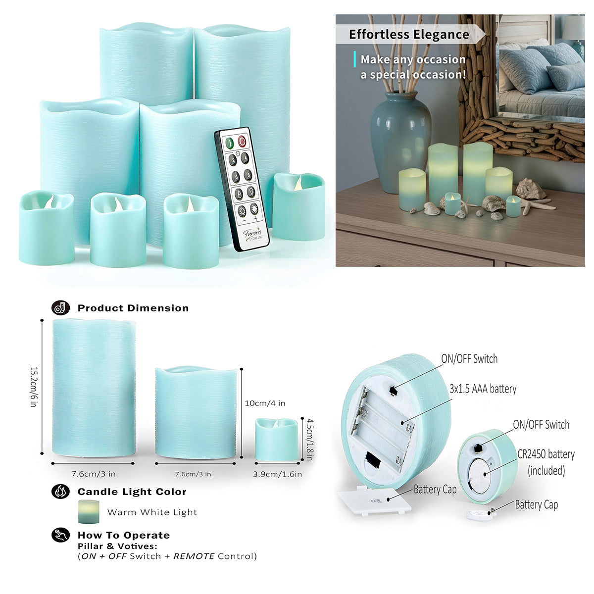 FURORA LIGHTING 8 Pcs Flameless WAX LED Candles with Remote - MCANDLE8