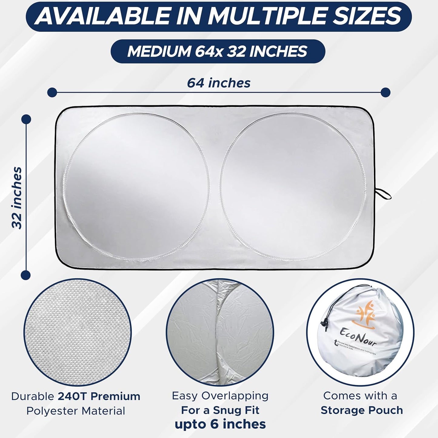 ECONOUR Car Sunshade 64 x 32 Inches - MHWSX2