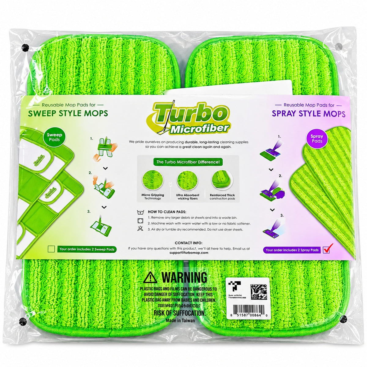 Turbo Mops Reusable Floor Mop Pads 2 Pack 12 inches Microfiber Mop Refills - M MOP