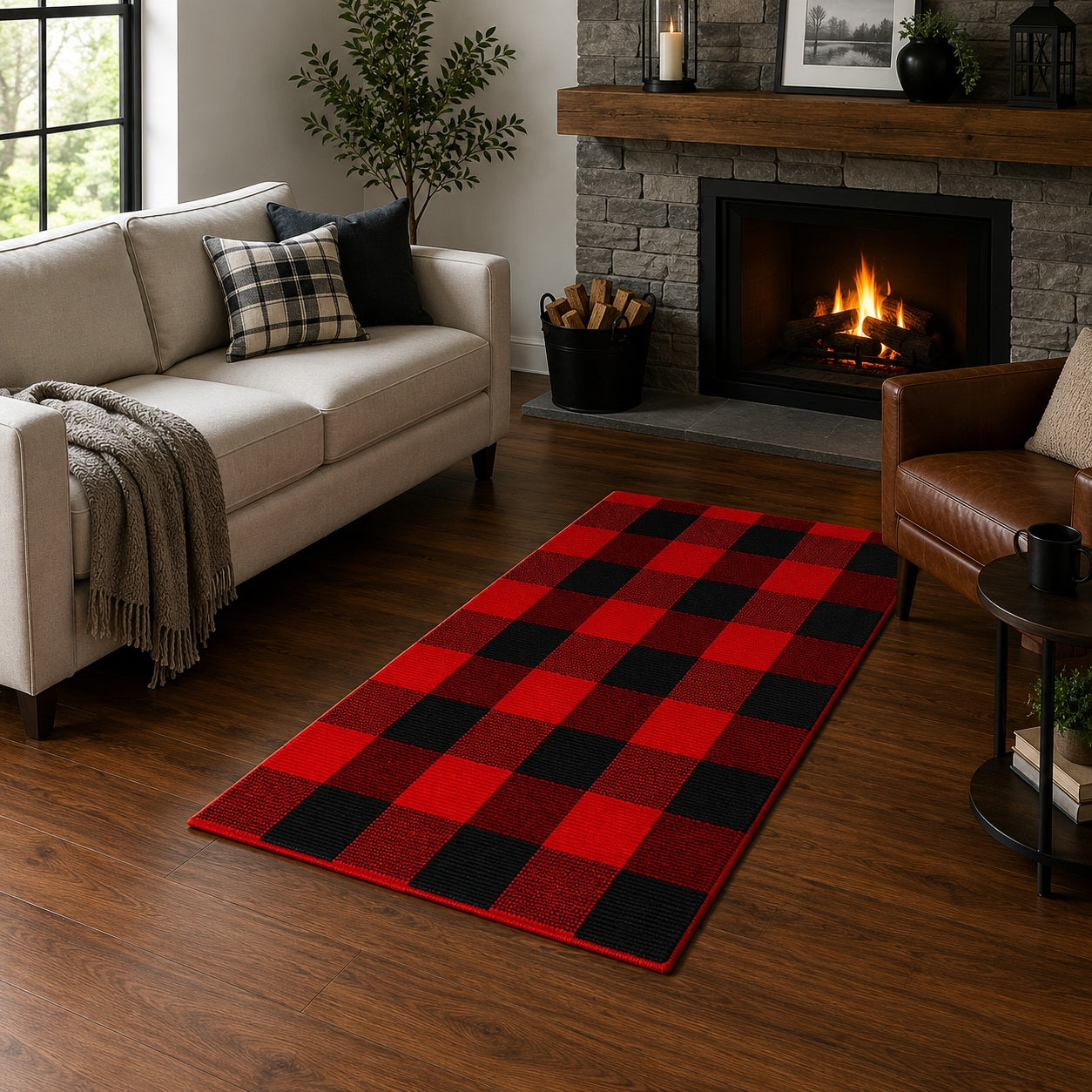 23 Inch X 51 Inch Plaid Rug Checkered - M RUG2351