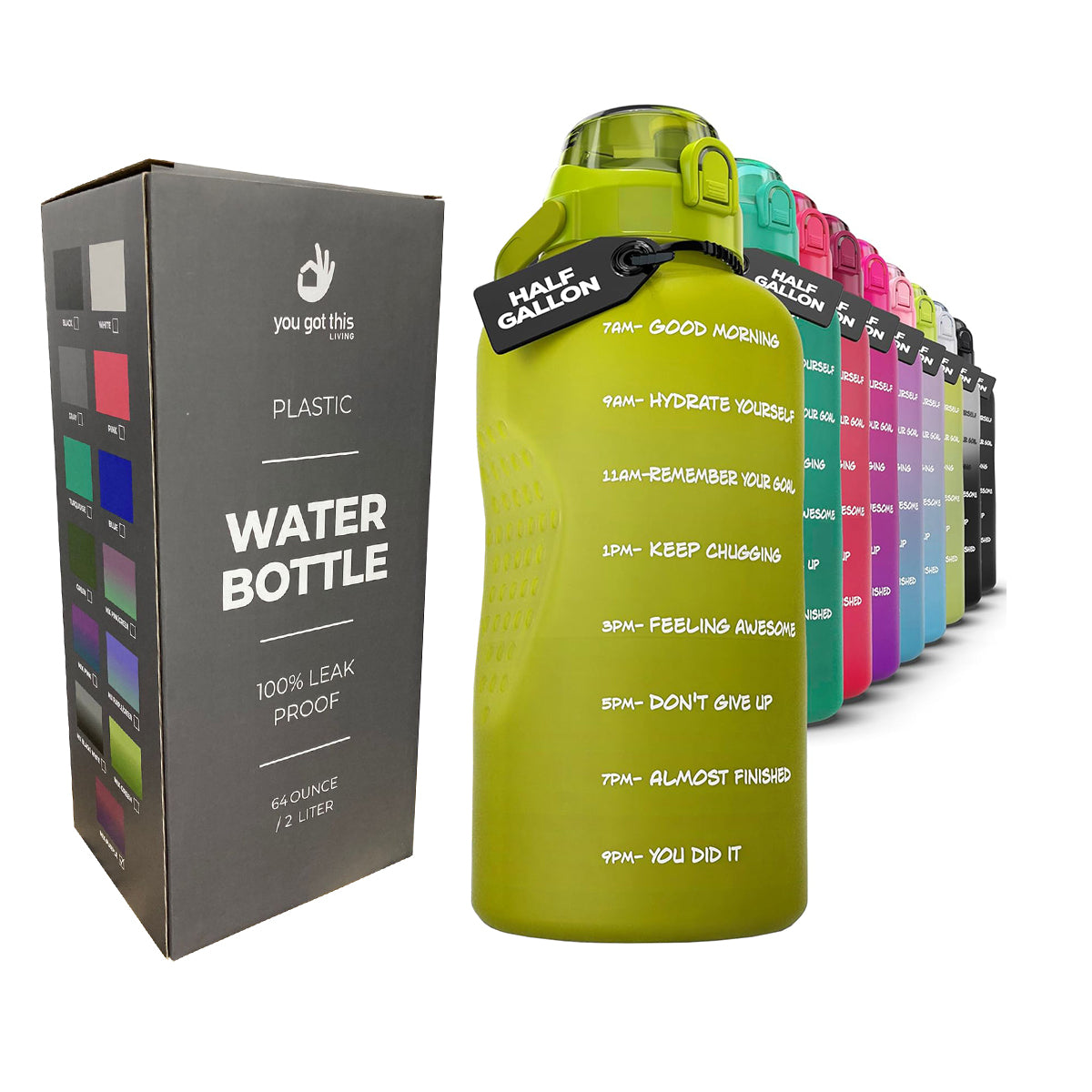 Motivational Water Bottle With Straw 2 Liters (64 Oz) - MSWM