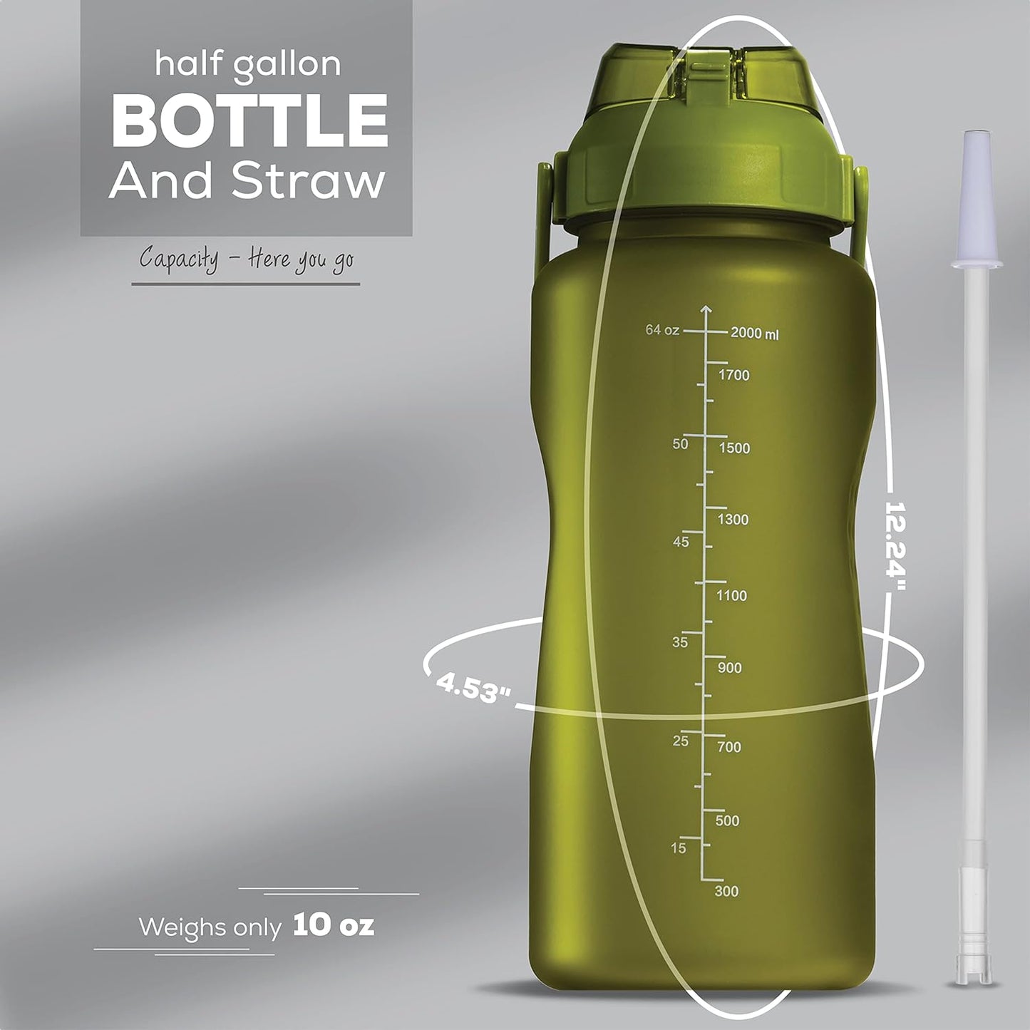 Motivational Water Bottle With Straw 2 Liters (64 Oz) - MSWM