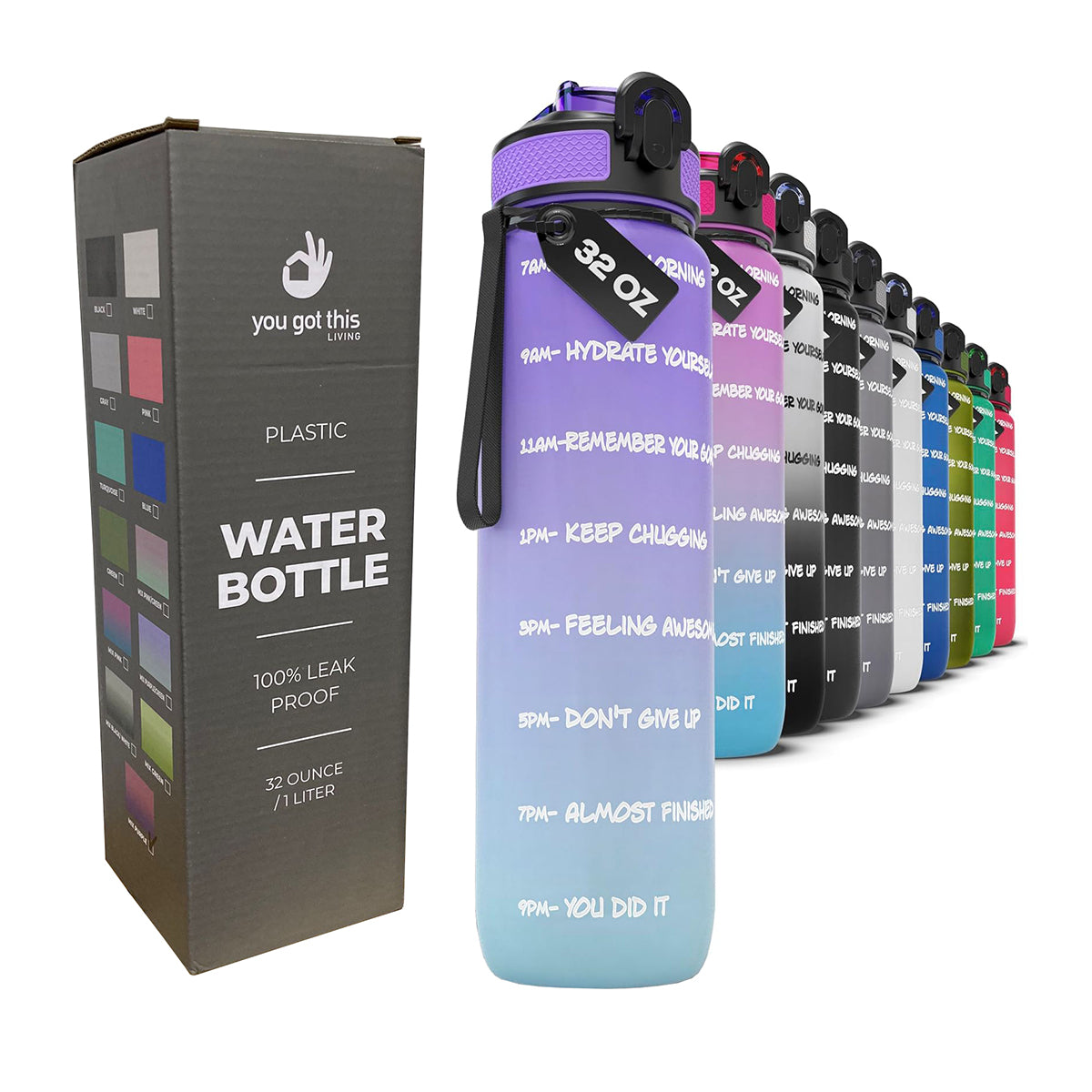 Motivational Water Bottle 1 Liter (32 Oz) - MSWS