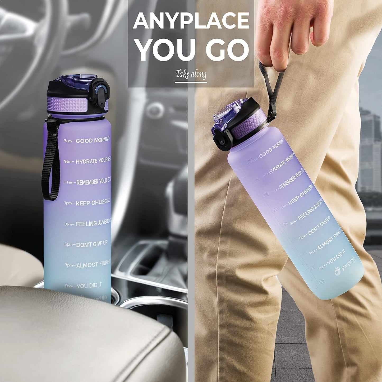 Motivational Water Bottle 1 Liter (32 Oz) - MSWS