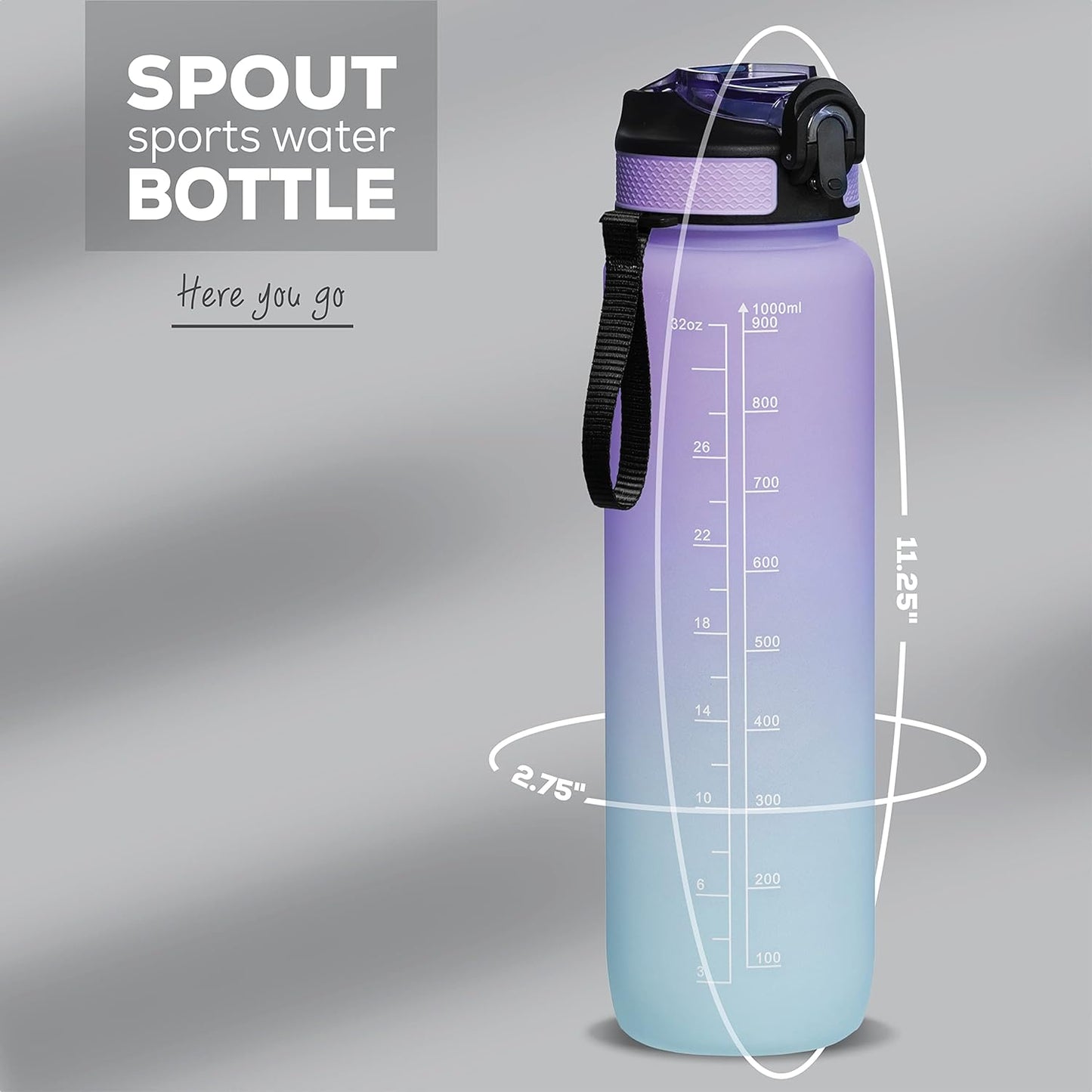 Motivational Water Bottle 1 Liter (32 Oz) - MSWS