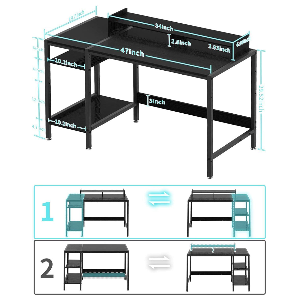 MINOSYS 47 Inches Office Desktop With Storage annd Monitor Stand - MTABLE47