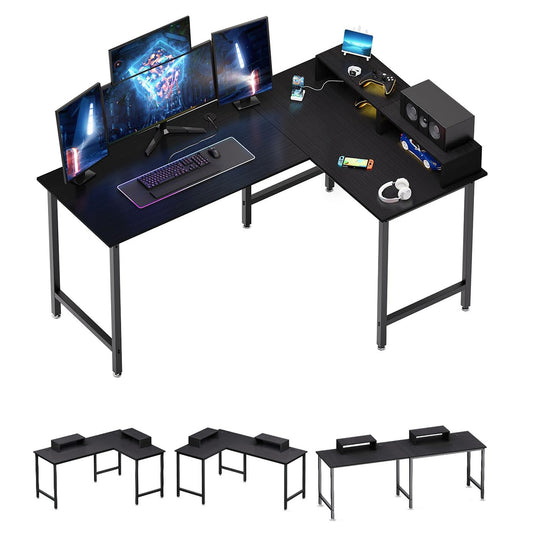 MINOSYS 58 Inches L Shaped Office Desktop Table With Storage and Monitor Stand (Reversible Corner)- MTABLE58