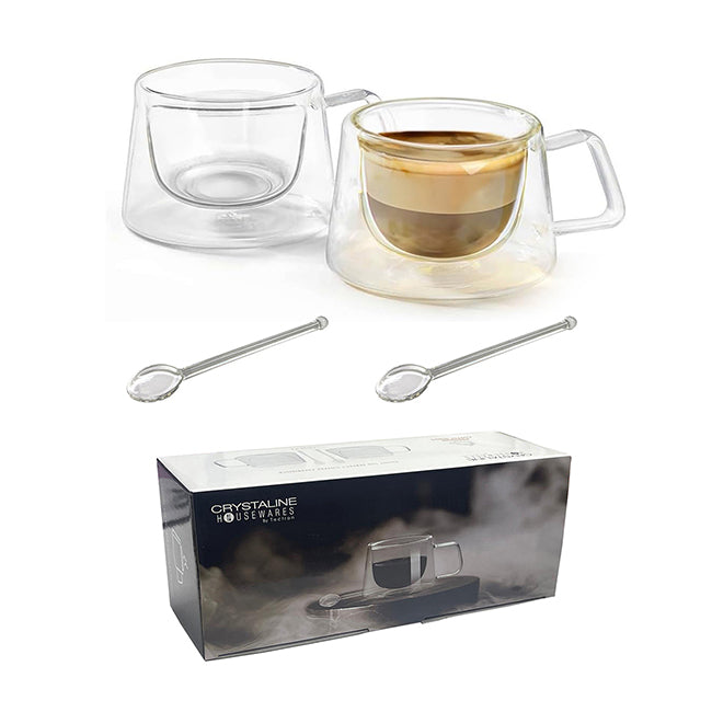 2 Pack 200 ML Double Layer Drinking Cup With Stirrer Spoon - MUG200