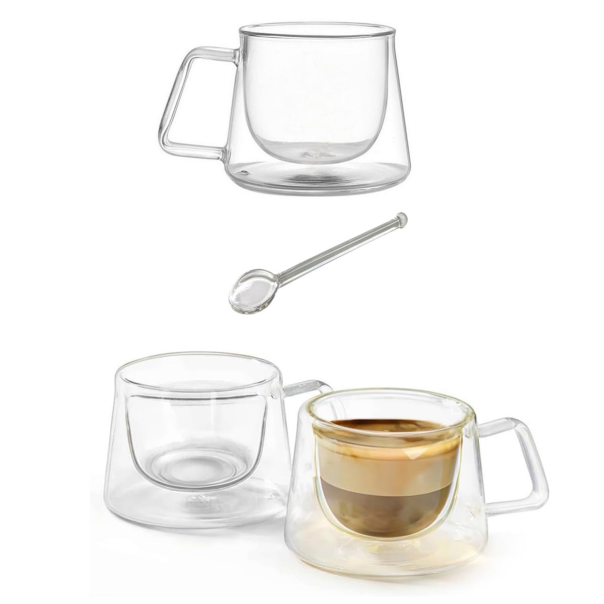 2 SETS 200 ML Double Layer Drinking Cup With Stirrer Spoon - MUG200